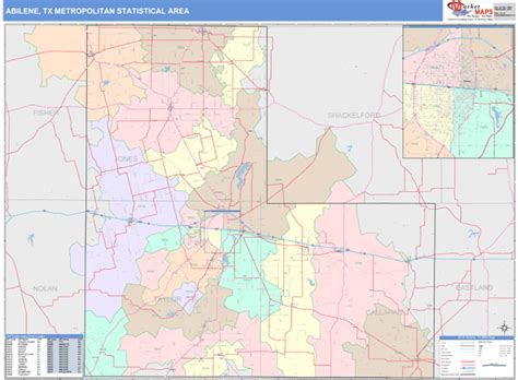 Abilene Tx Metro Area Wall Map Color Cast Style By Marketmaps