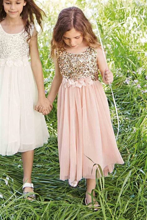 2016 Pink Flower Girls Dresses For Weddings Gold Sequins Hand Made