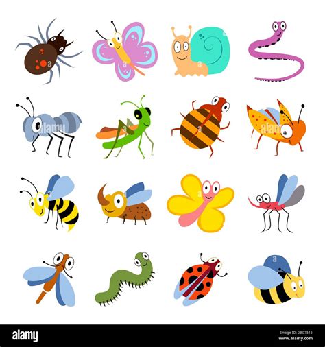 Insectos Lindos Y Divertidos Insectos Vector Colección Dibujos