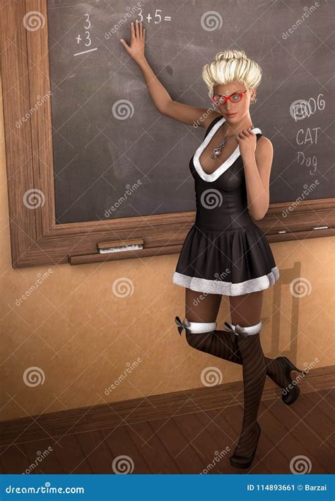 Portrait Of A Pin Up Teacher In The Classroom Stock Illustration