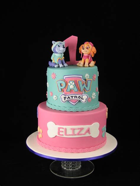 A Girly Paw Patrol Cake Complete With Handmade Skye And Everest Pups