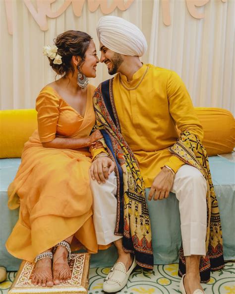Neha Kakkar Looks Happy And Radiant At Her Haldi Ceremony Haldi Ceremony Outfit Couple