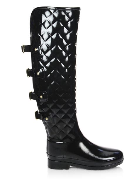 Lyst Hunter Refined Quilted Over The Knee Rain Boots In Black