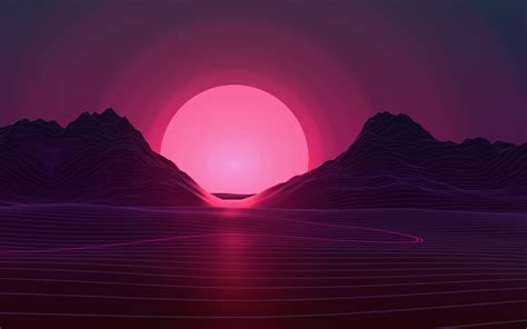 Cyberpunk 2077, zero two, darling in the franxx, neon. Sun In Retro Wave Mountains, HD 4K Wallpaper