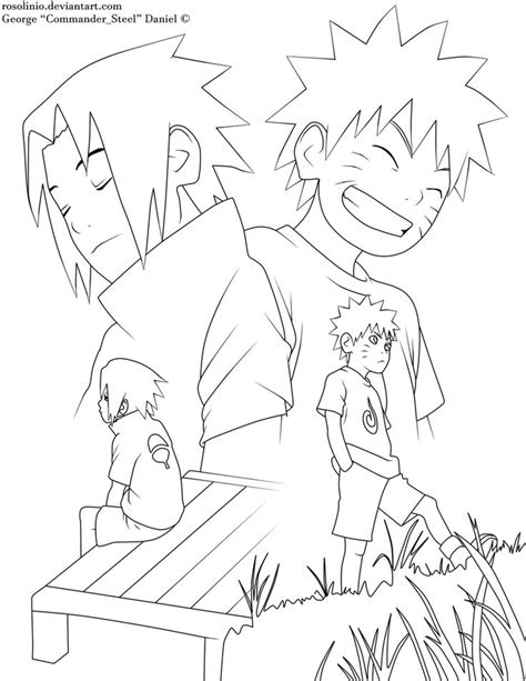 Naruto And Sasuke Lineart By Rosolinio On Deviantart Sasuke Drawing
