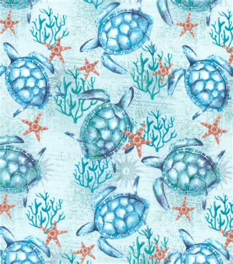 Novelty Cotton Fabric Sea Turtles And Starfish Flannel Fabric Fleece