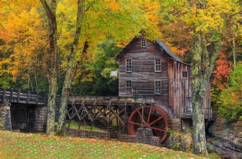 Glade Creek Grist Mill In Autumn Classic Side View Glade Creek Grist Mill Grist Mill