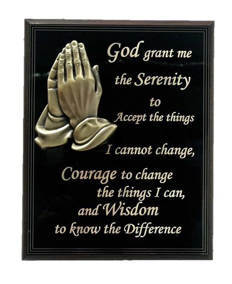 Serenity Prayer Wooden Plaque With Praying Hands And Gold Inscription