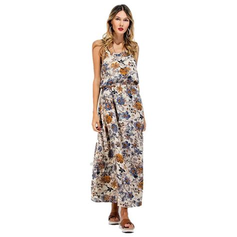 2018 new floral print maxi dresses spaghetti straps beach summer dress sexy backless women dress