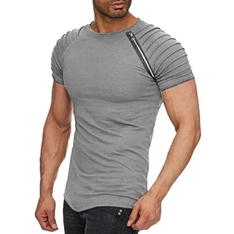 3xl 2018 Summer Mens T Shirt Casual Short Sleeve Fold Zipper T Shirt