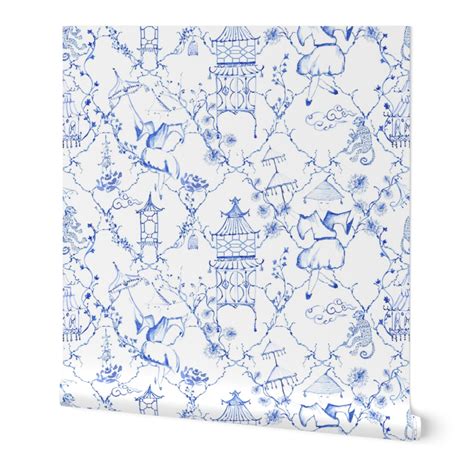 Peel And Stick Removable Wallpaper Chinoiserie Blue And White