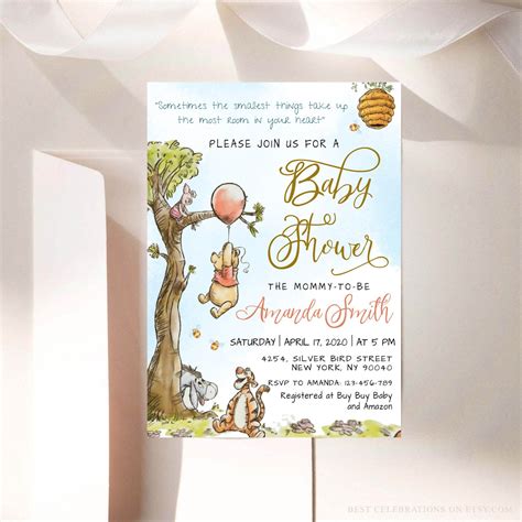Classic Winnie The Pooh Baby Shower Invitation Editable Thank Etsy