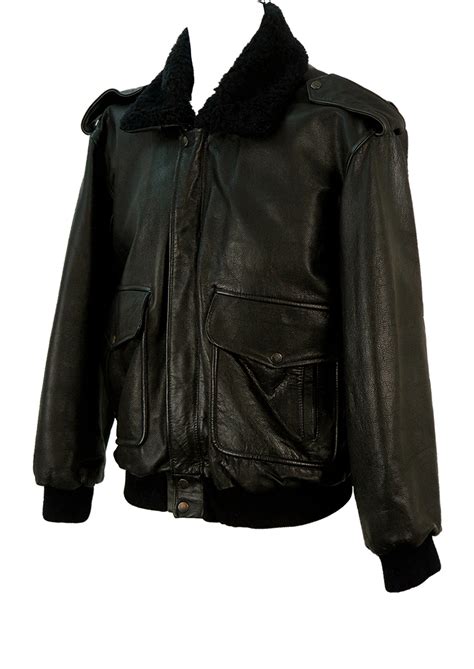 Black Ma2 Leather Bomber Jacket With Detachable Sherpa Collar Lxl