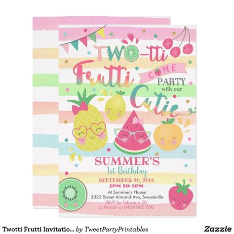 Twotti Frutti Invitation 2nd Birthday Fruit 2nd Birthday