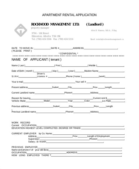 Free 6 Sample Apartment Rental Application Forms In Ms Word Pdf