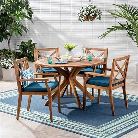 Buy Jordan Outdoor 5 Piece Acacia Wood Dining Set By Gdfstudio On Dot And Bo