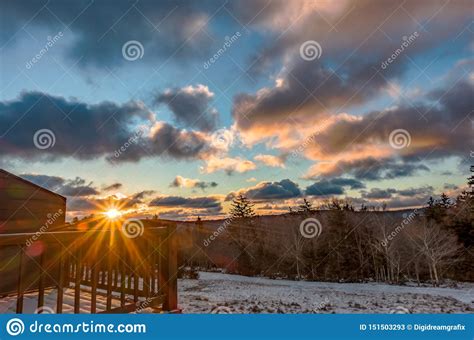 Beautiful Nature Sunrise At Snowshoe West Virginia Ski Resort Stock