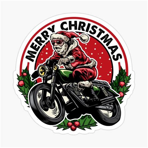 Santa Biker Sticker By Manxhaven Motorcycle Christmas Very Merry