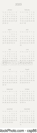 Monthly Calendar Of Year 2023 Week Starts On Sunday Block Of Months