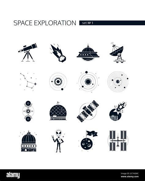 Space Exploration Modern Vector Set Of Black Icons Stock Vector Image