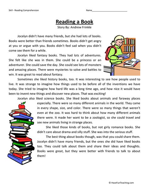 reading a book reading comprehension worksheet have fun teaching