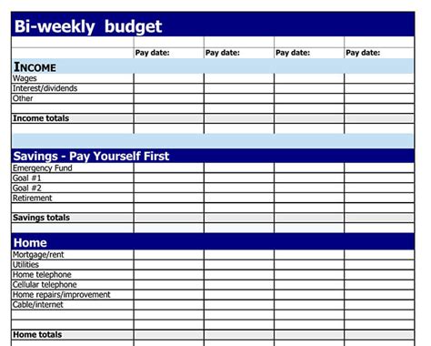 Free Bi Weekly Budget Templates For Bi Weekly Paychecks