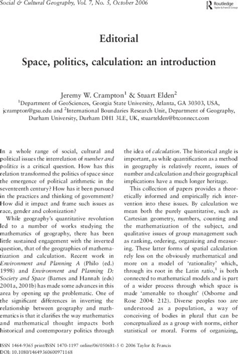 Space Politics Calculation An Introduction Social Cultural