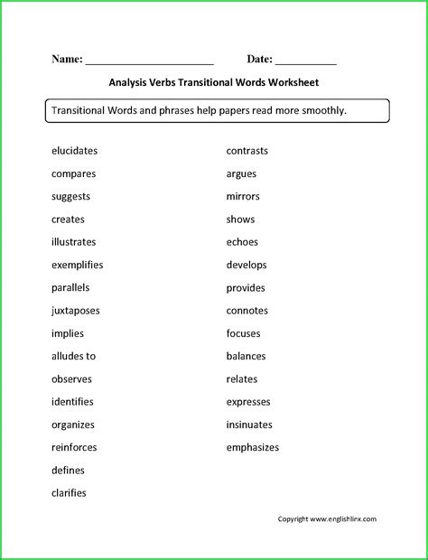 Transition Words Worksheet Rd Grade
