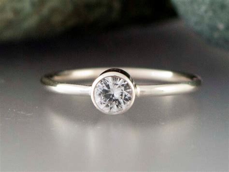 White Sapphire Engagement Ring In Solid K White Gold Etsy