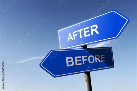 After And Before Directions Opposite Traffic Sign Stock Photo And