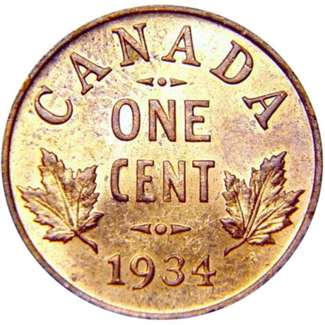 1934 Canadian 1 Cent Small Penny Coin Vf