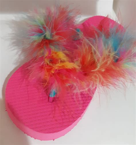 beautiful hot pink flip flops with rich colorful feathers etsy