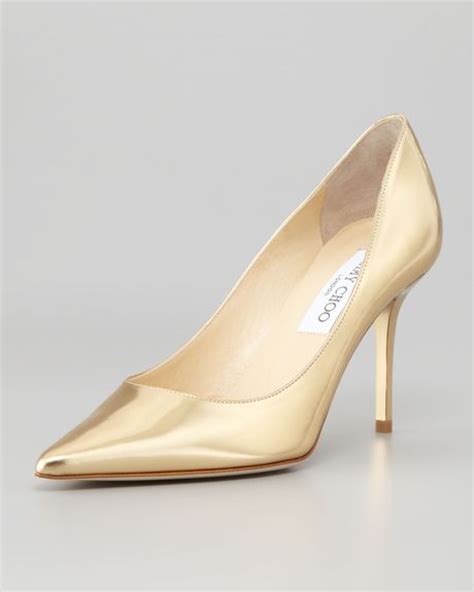 Jimmy Choo Agnes Mirror Leather Pointed Toe Pump Pure Gold In Gold