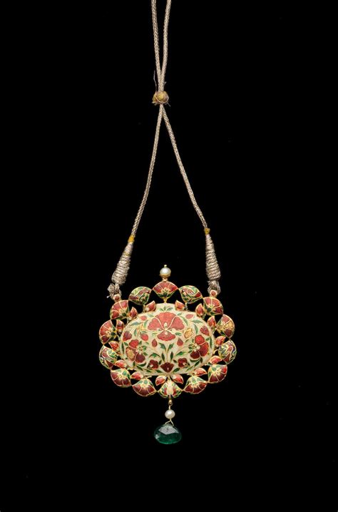 Bonhams A Gem Set Enamelled Jade Haldili Pendant India 19th Century