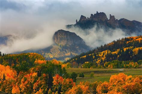 Nature Landscape Mountain Trees Forest Usa Colorado Field Fall Mist