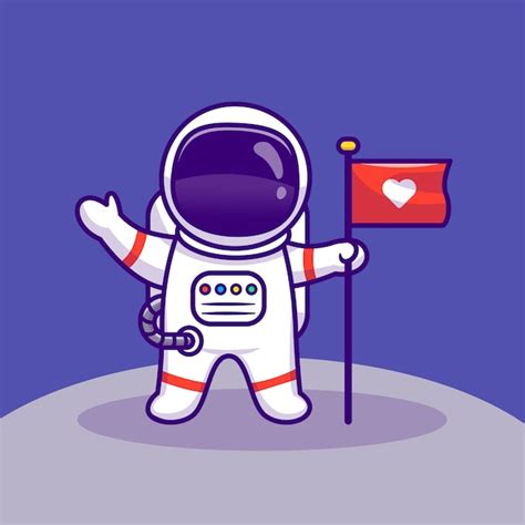 Premium Vector Astronaut Landing On Moon Holding Flag Cartoon Vector