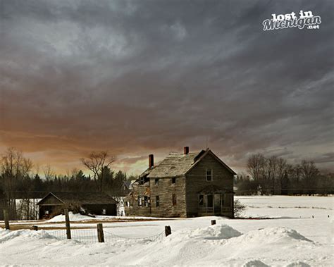 The Old Farmhouse In The Snow Lost In Michigan