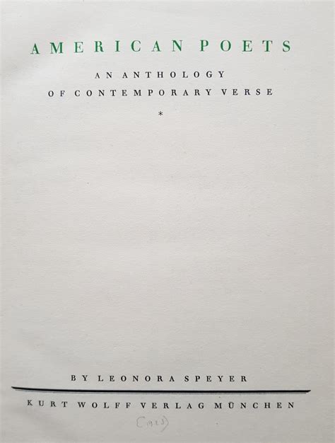 american poets an anthology of contemporary verse by speyer leonora ed very good