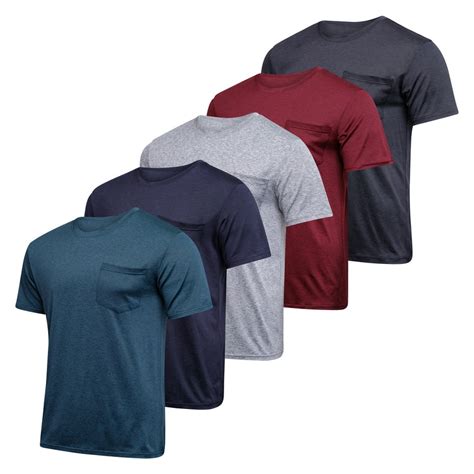 Real Essentials 5 Pack Mens Active Dry Fit Pocket Crew Neck T Shirt S 3xl