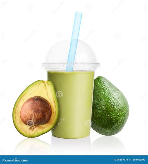 Avocado Smoothie In Plastic Transparent Cup Stock Image Image Of
