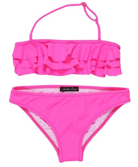Neon Pink Ruffled Girls Bikini Girls Beachwear Girls Pink Swimsuit