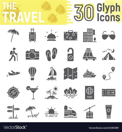 Travel Glyph Icon Set Tourism Symbols Collection Vector Image