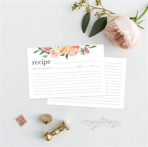 Floral Recipe Cards Printable 4x6 Recipe Card Template Kitchen Etsy