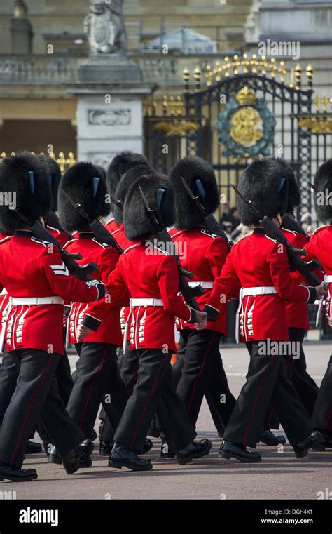 Irish Guards Guardsmen In Ceremonial Uniforms Changing Of The Guard