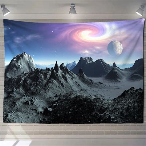 Trippy Mountain Planet Tapestry Hippie Wave Tapestry Retro Space