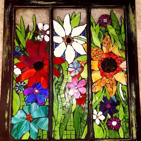 Stained Glass Mosaic Flower Wooden Frame Colored Glass Awe