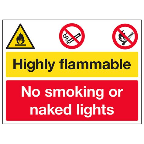 Highly Flammable No Smoking Naked Lights Prohibition Signs