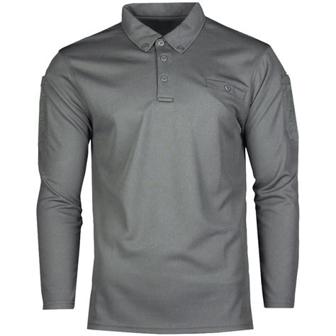 Mil Tec Tactical Long Sleeve Quick Dry Polo Shirt Mens Outdoor Top