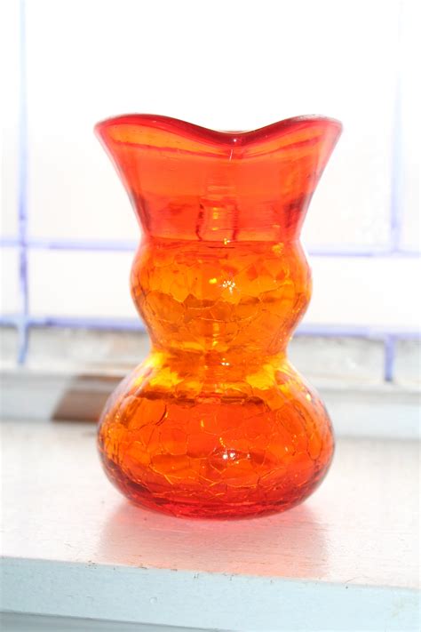 Vintage Orange Crackle Glass Pitcher