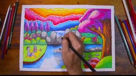 Siapa yg udah kangen sekolah biar. Gradasi warna oil pastel Tema cara menggambar Pemandangan Air terjun ( DRAWING WATERFALL ) - YouTube